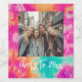 応援の新年のタイダイティール(緑がかった色)写真70s Vibe ワインラベル (シングルラベル)