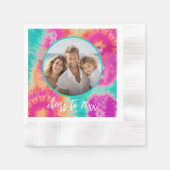 応援の新年のタイダイティール(緑がかった色)写真70s Vibe 縁ありカクテルナプキン (正面)