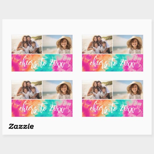 応援の新年のタイダイティール（緑がかった色）写真70s Vibe 長方形シール (シート)