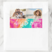 応援の新年のタイダイティール(緑がかった色)写真70s Vibe 長方形シール (バッグ)