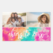 応援の新年のタイダイティール(緑がかった色)写真70s Vibe 長方形シール (正面)