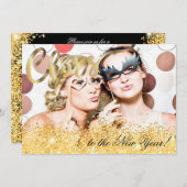 応援の新年のパーティーのグリッターの写真の招待 招待状 (正面/裏面)