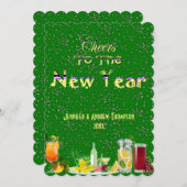 応援の新年の挨拶の緑のカスタム名刺 招待状 (正面/裏面)