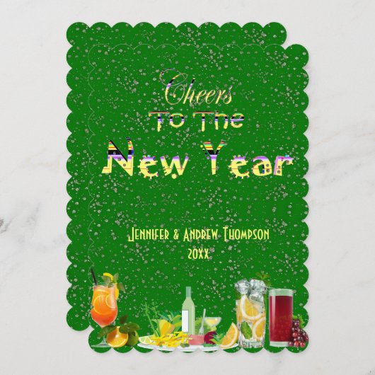 応援の新年の挨拶の緑のカスタム名刺 招待状 (正面/裏面)