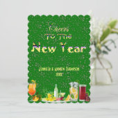 応援の新年の挨拶の緑のカスタム名刺 招待状 (スタンド正面)