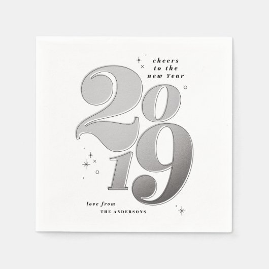 応援の新年の銀2019休日 スタンダードカクテルナプキン (正面)