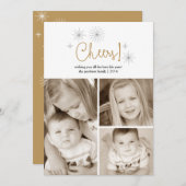 応援の明けましておめでとうの金ゴールドの花火の写真カード シーズンカード (正面/裏面)