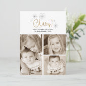 応援の明けましておめでとうの金ゴールドの花火の写真カード シーズンカード (スタンド正面)