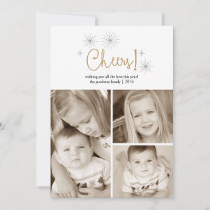 応援の明けましておめでとうの金ゴールドの花火の写真カード シーズンカード