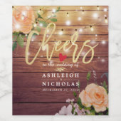 応援の木結婚のフローラ文字列ライト ワインラベル (シングルラベル)