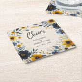 応援の水彩ワイルドフラワーエレガントベージュ結婚ズ スクエアペーパーコースター (アングル)