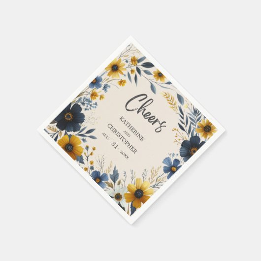 応援の水彩ワイルドフラワーエレガントベージュ結婚ズ スタンダードカクテルナプキン (角)