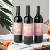 応援の結婚金ゴールドへのパイナップルカップルのピンクのバラ ワインラベル