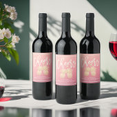 応援の結婚金ゴールドへのパイナップルカップルのピンクのバラ ワインラベル