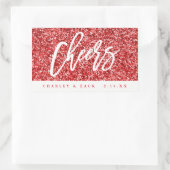 応援の赤いグリッターの小型ワイン、シャンペンの小型ラベル 長方形シール (バッグ)