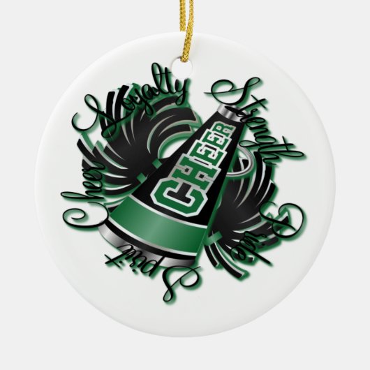 応援の黒いおよび緑の質の写真のオーナメント セラミックオーナメント (正面)