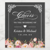 応援のChalkboard結婚ヴィンテージフローラ ワインラベル (シングルラベル)
