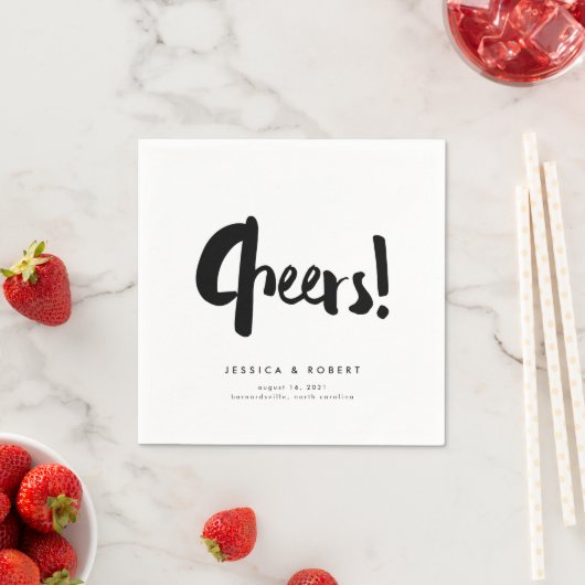 応援はっきりしたEdgyモダン Black Brush Script 結婚's スタンダードカクテルナプキン (インサイチュ)