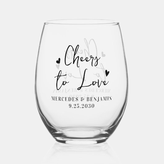 応援はシックモダンなミニマルハートの結婚愛 ステムなしワイングラス (正面)