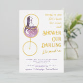 応援はワインの試飲を愛するエレガントブライダルシャワー 箔招待状 (立ち正面)