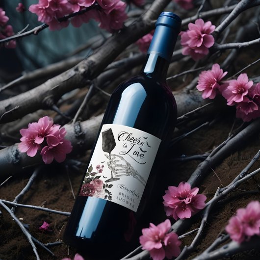 応援へのラブスケルトンハンドフローラゴシックブライダル ワインラベル