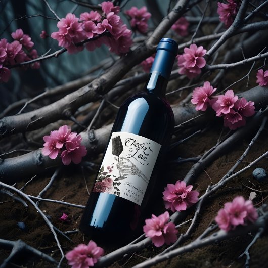 応援へのラブスケルトンハンドフローラゴシックブライダル ワインラベル