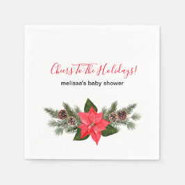 応援への休日の赤ポインセチアpinecones スタンダードカクテルナプキン