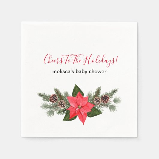 応援への休日の赤ポインセチアpinecones スタンダードカクテルナプキン (正面)