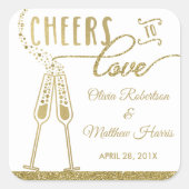 応援への愛ステッカー、フェイク金ゴールド スクエアシール (正面)