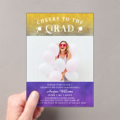 応援へグラッドトレンディーモダンフォトパープル金ゴールド アクリル招待状 (インサイチュ (ポータブル))