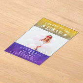 応援へグラッドトレンディーモダンフォトパープル金ゴールド アクリル招待状 (レイダウン)