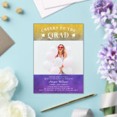 応援へグラッドトレンディーモダンフォトパープル金ゴールド アクリル招待状 (インサイチュ (ウェディング))