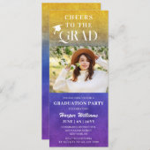 応援へグラッドトレンディーモダンフォトパープル金ゴールド 招待状 (正面/裏面)