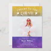 応援へグラッドトレンディーモダンフォトパープル金ゴールド 招待状 (正面)