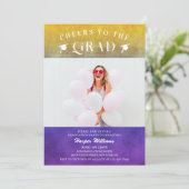 応援へグラッドトレンディーモダンフォトパープル金ゴールド 招待状 (スタンド正面)