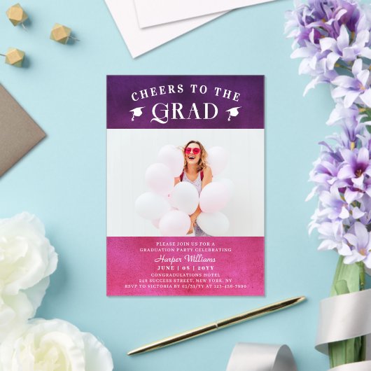 応援へグラードトレンディー写真モダンピンクパープル アクリル招待状 (インサイチュ (ウェディング))