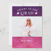 応援へグラードトレンディー写真モダンピンクパープル 招待状 (正面)