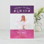 応援へグラードトレンディー写真モダンピンクパープル 招待状 (スタンド正面)