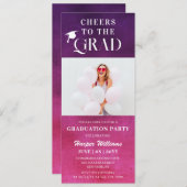 応援へグラードトレンディー写真モダンピンクパープル 招待状 (正面/裏面)