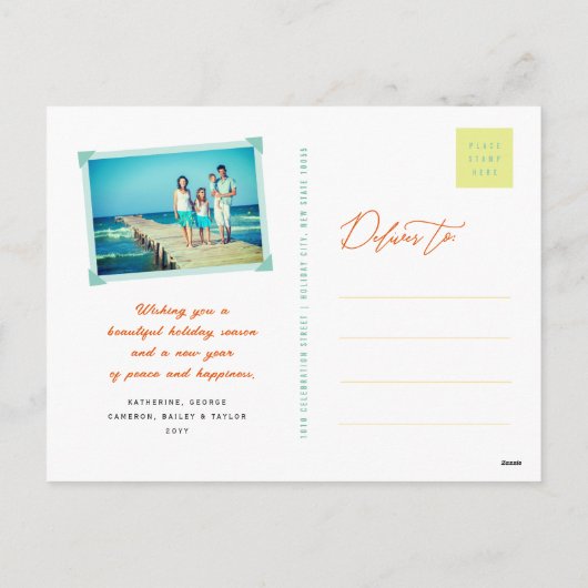 応援へ2025ストライプ柑橘類ハッピーニューイヤー写真 シーズンポストカード (裏面)