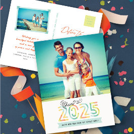 応援へ2025ストライプ柑橘類ハッピーニューイヤー写真 シーズンポストカード