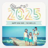 応援へ2025ストライプ柑橘類ハッピーニューイヤー写真 スクエアシール (正面)