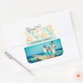 応援へ2025ストライプ柑橘類ハッピーニューイヤー写真 スクエアシール (封筒)