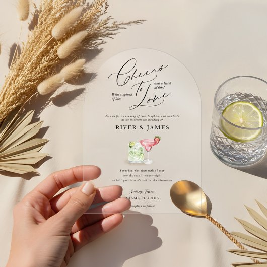 応援を愛するウォータカラーカップルカクテル結婚ズ アクリル招待状