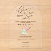 応援を愛するウォータカラーカップルカクテル結婚ズ アクリル招待状 (正面)