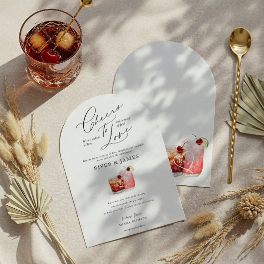 応援を愛するウォータカラーカップルカクテル結婚ズ 招待状