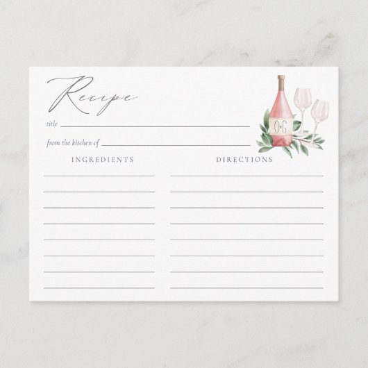 応援を愛するバラワインブライダルシャワーレシピカード ポストカード (正面)