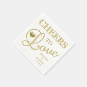 応援を愛するホワイトハート金ゴールド結婚 スタンダードカクテルナプキン (角)