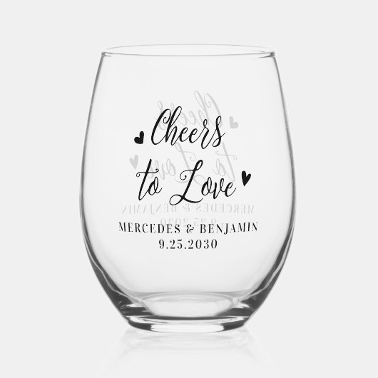 応援を愛するモダンハートエレガント結婚式の引き出物 ステムなしワイングラス (正面)