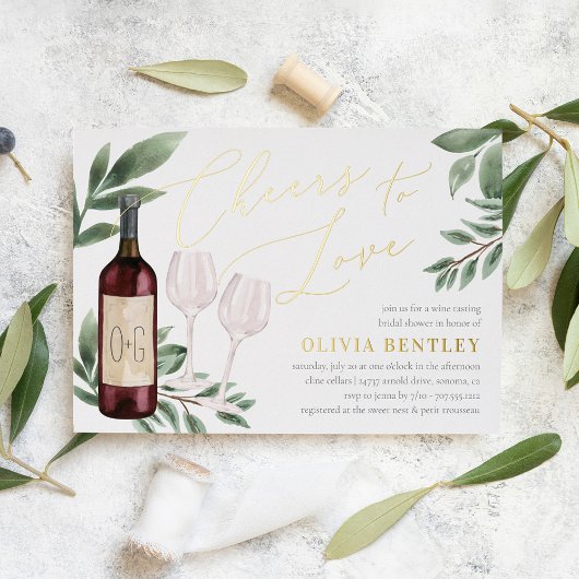 応援を愛するワインの試飲ブライダルシャワー 箔招待状